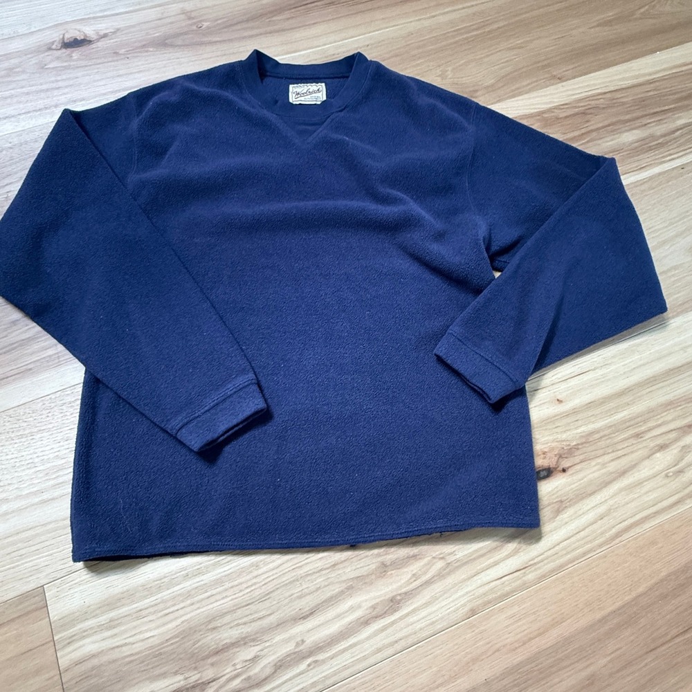 Woolrich Fleece Sweatshirt Womens Size M Navy Blue V Neck Pullover Outdoor